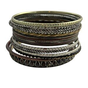 Mixed Thin Metal Bangle Bracelets Stackable Textured Boho Gypsy Tribal Lot 14